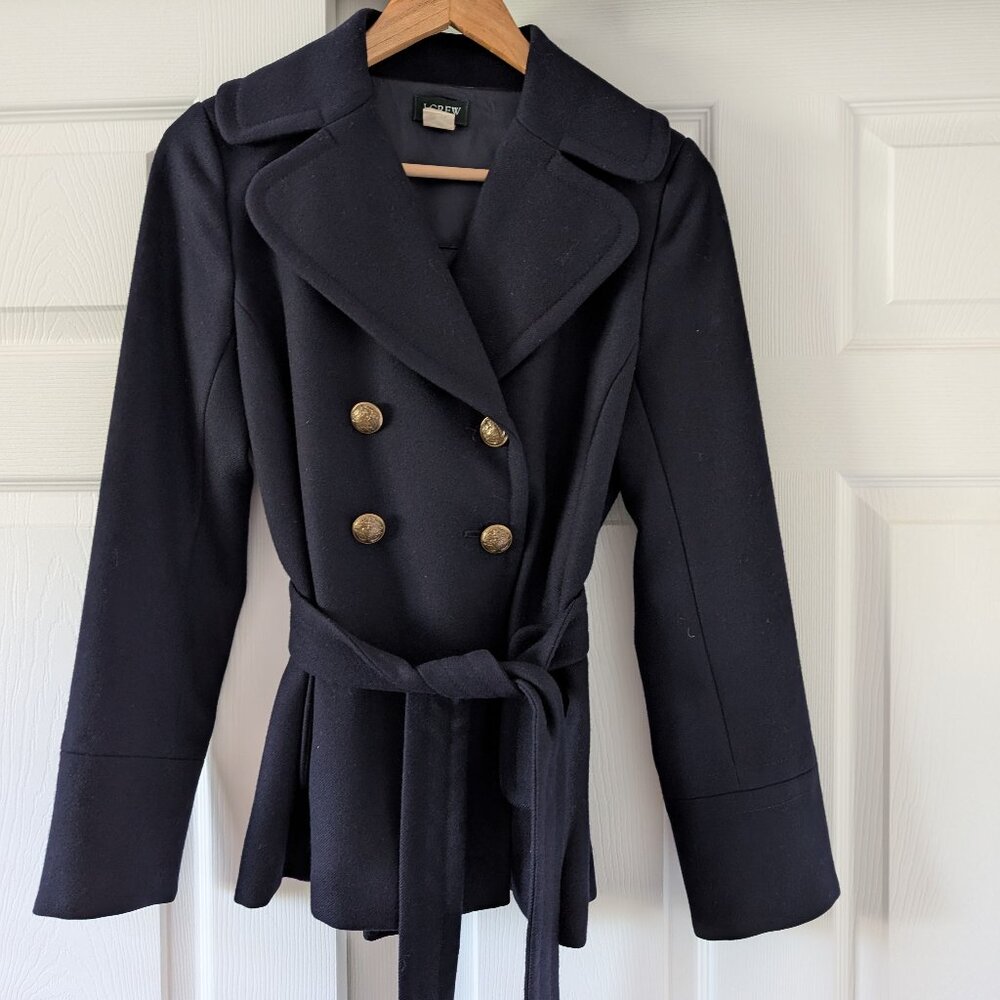 J. Crew Pea Coat Navy Wool Fall Winter Warm Nautical